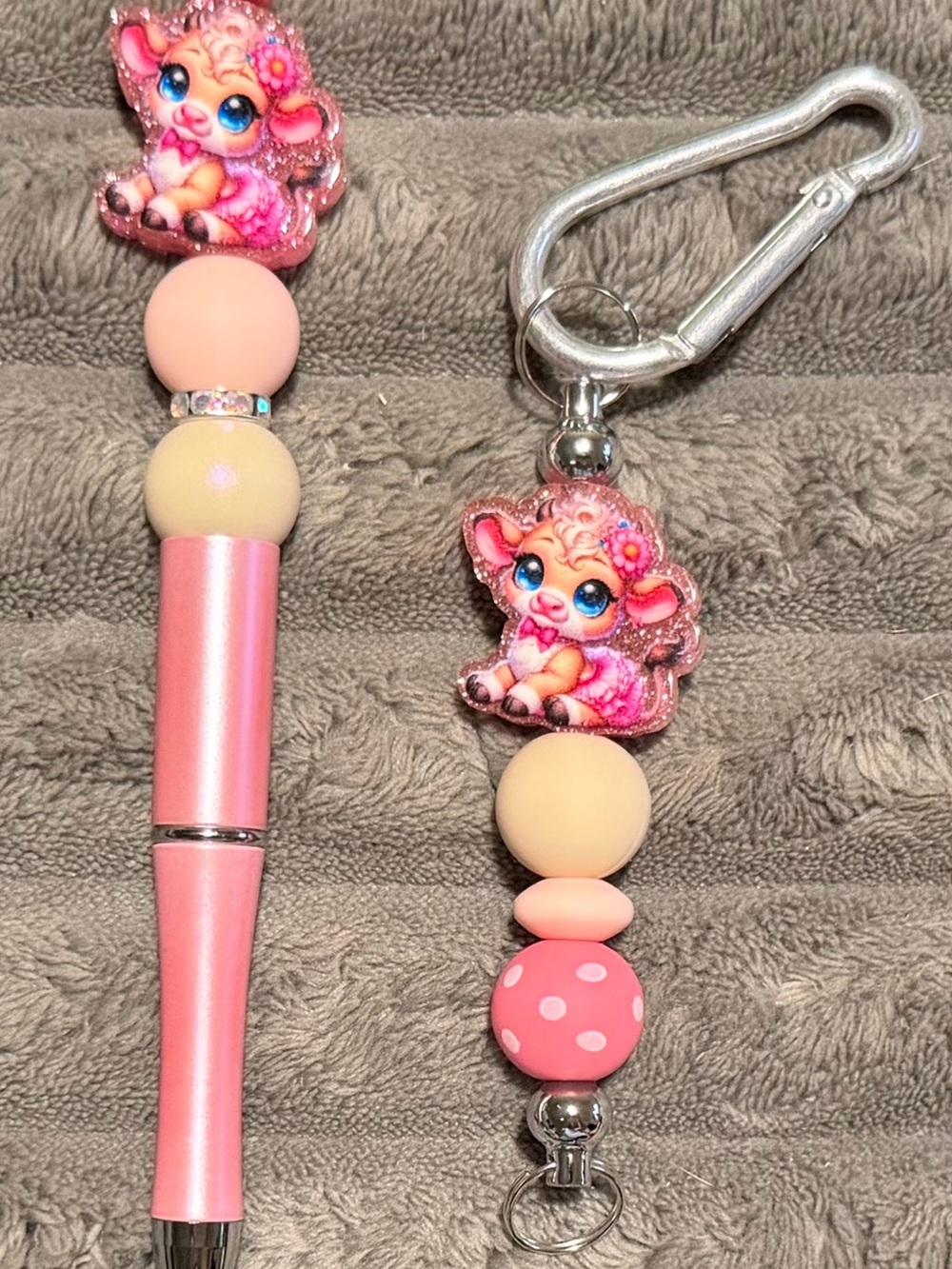 Pink Cute Animal Bead Pen and Keychain Set - Kids Toys